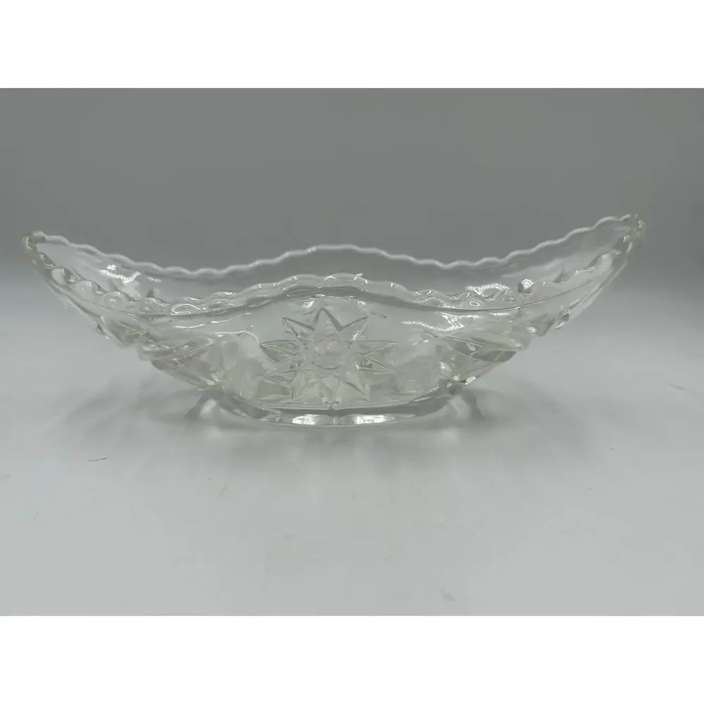 VTG Anchor Hocking EAPC Starburst Banana Split Dish Pressed Glass Relish Bowl 9